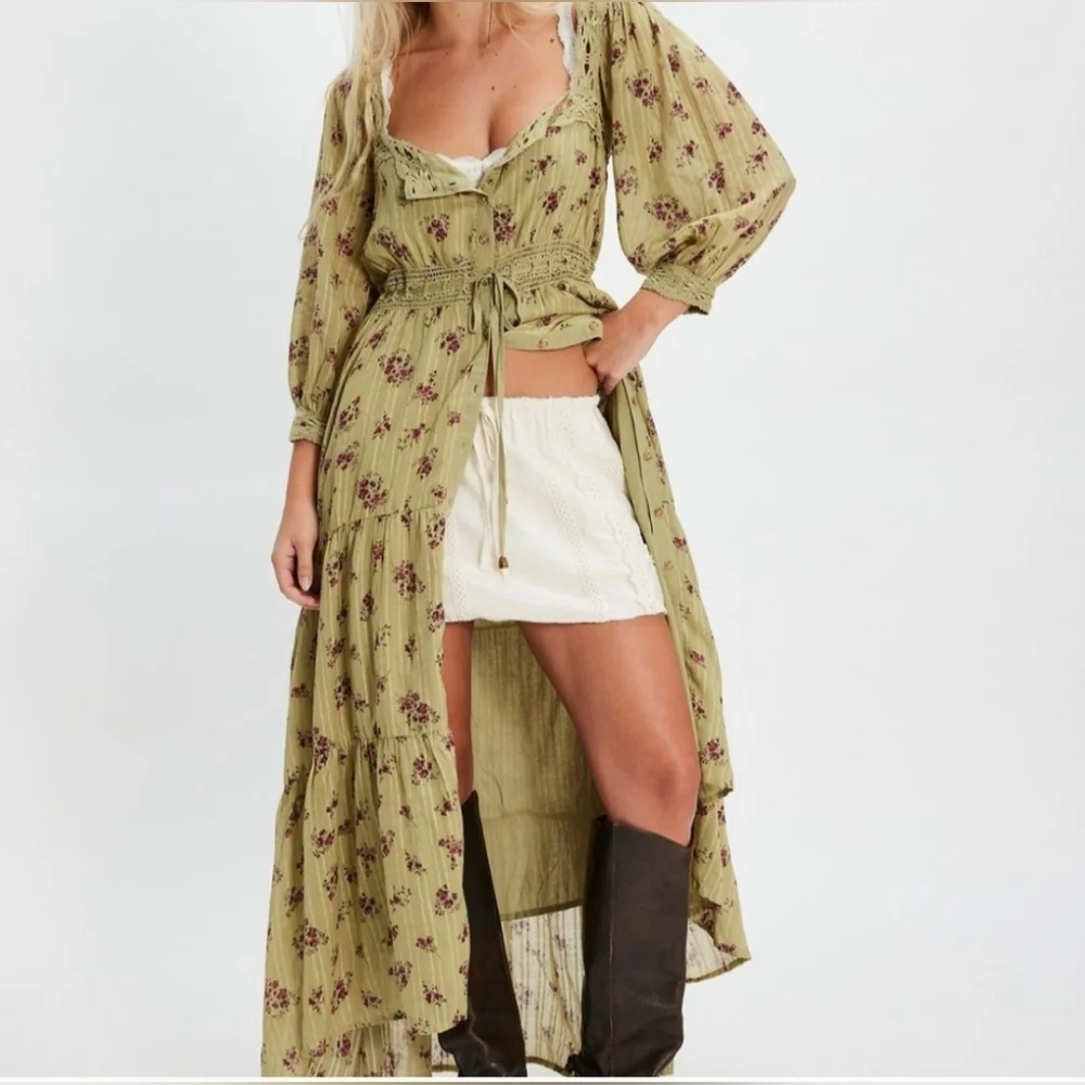 Free People Olive Floral Long - Picture 6 of 9